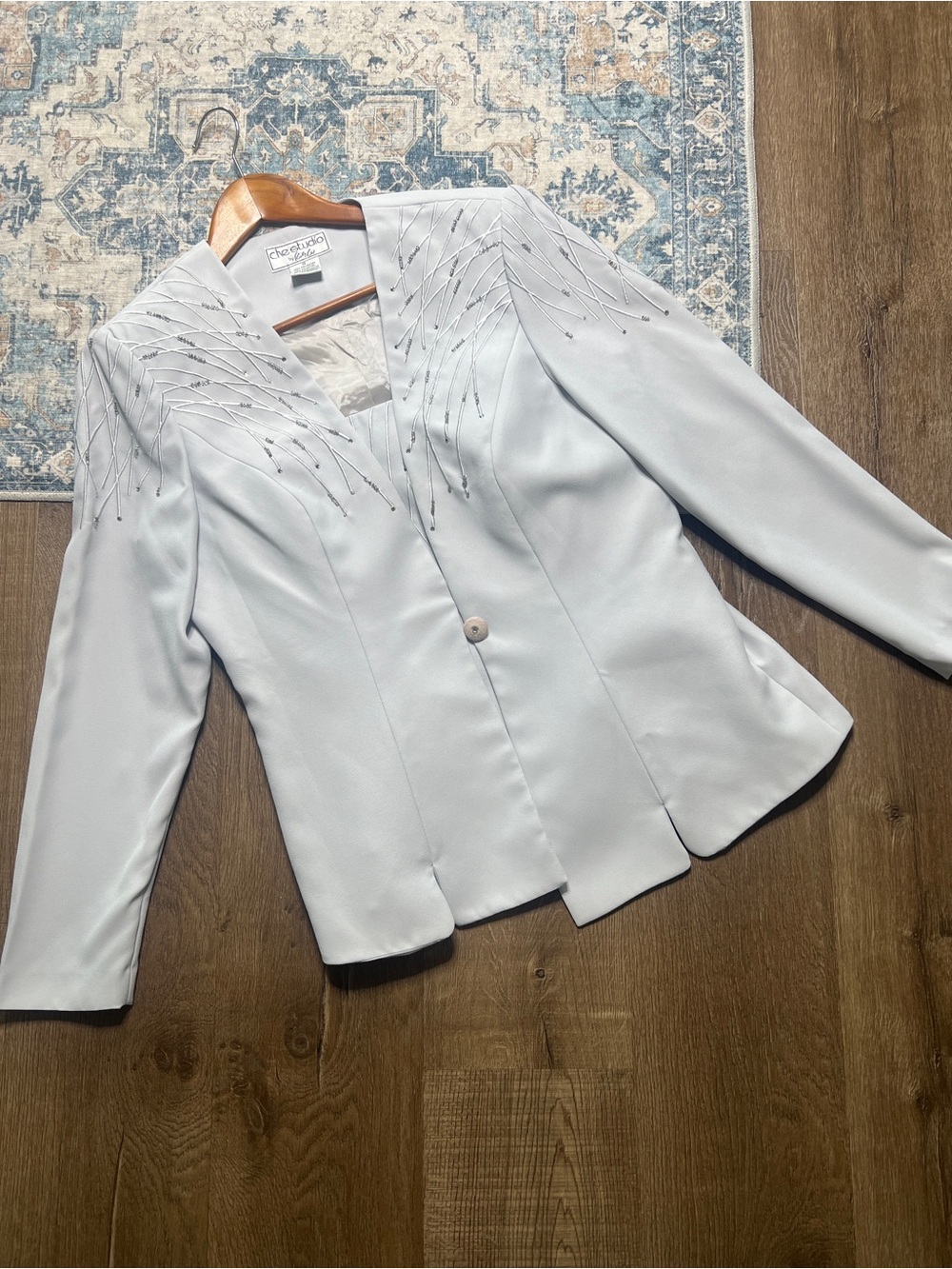 Che Studio Light Silver Embroidered Blazer 2 piece Vintage - Picture 2 of 16